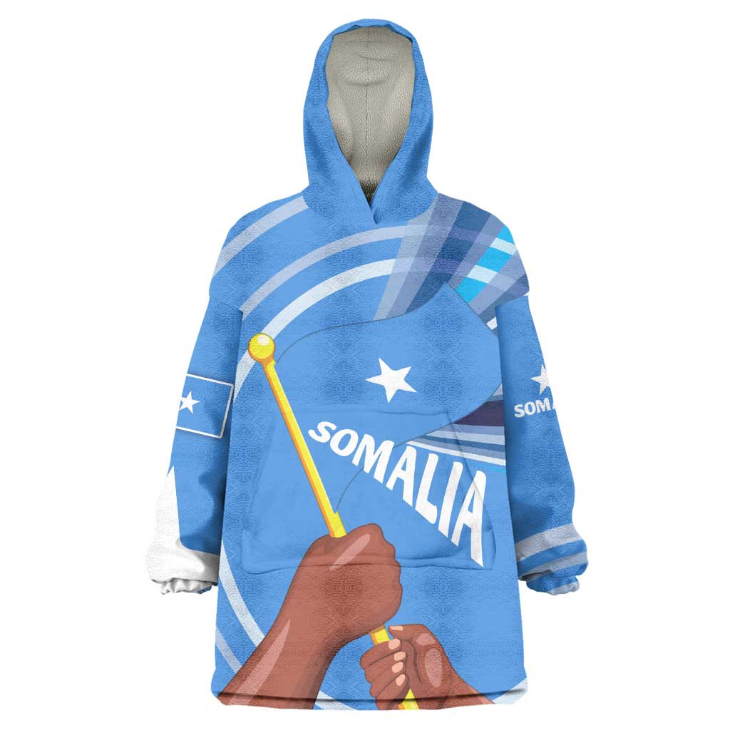 Somalia Kid Wearable Blanket Hoodie with Raised Fist Flag Blue Unity Wave Spirit