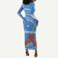 Somalia Long Sleeve Bodycon Dress with Raised Fist Flag Blue Unity Wave Spirit