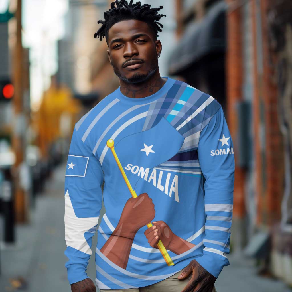 Somalia Long Sleeve Shirt with Raised Fist Flag Blue Unity Wave Spirit