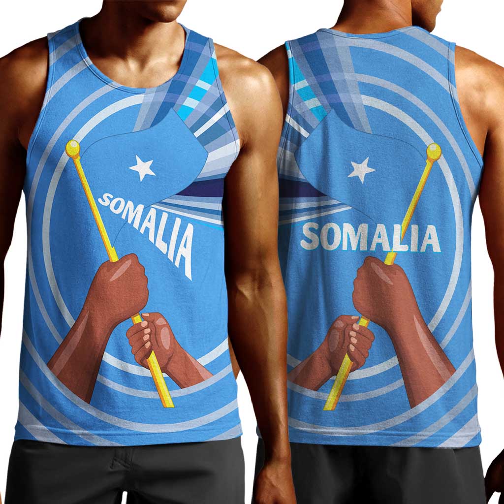 Somalia Men Tank Top with Raised Fist Flag Blue Unity Wave Spirit