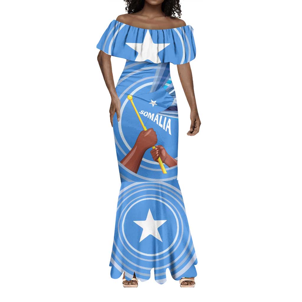 Somalia Mermaid Dress with Raised Fist Flag Blue Unity Wave Spirit