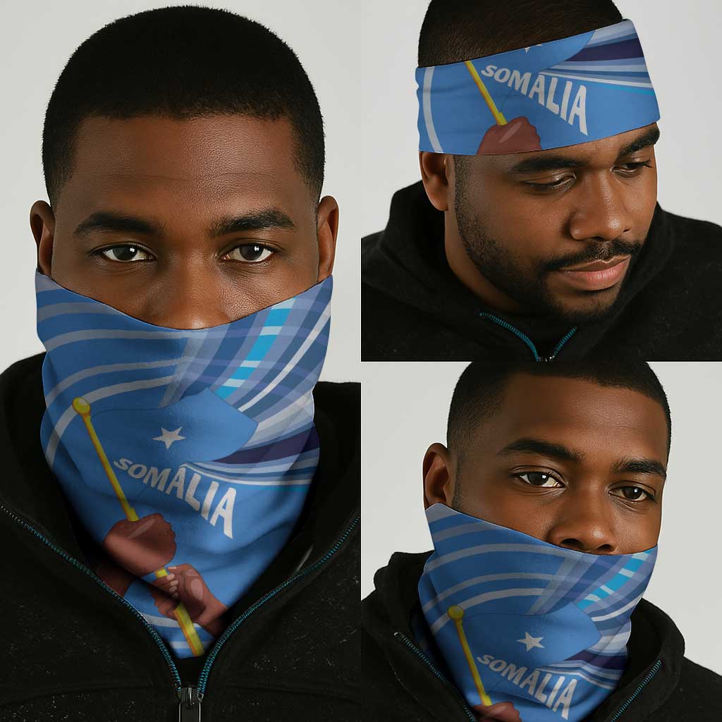 Somalia Neck Gaiter with Raised Fist Flag Blue Unity Wave Spirit - African Pride