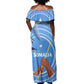 Somalia Off Shoulder Maxi Dress with Raised Fist Flag Blue Unity Wave Spirit