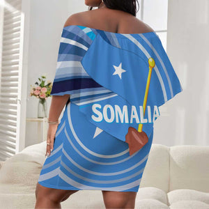 Somalia Off Shoulder Short Dress with Raised Fist Flag Blue Unity Wave Spirit
