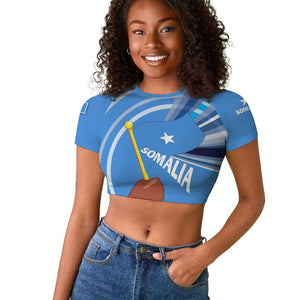 Somalia Raglan Cropped T shirt with Raised Fist Flag Blue Unity Wave Spirit