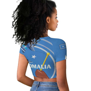 Somalia Raglan Cropped T shirt with Raised Fist Flag Blue Unity Wave Spirit