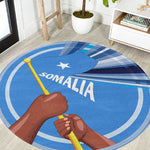 Somalia Round Carpet with Raised Fist Flag Blue Unity Wave Spirit