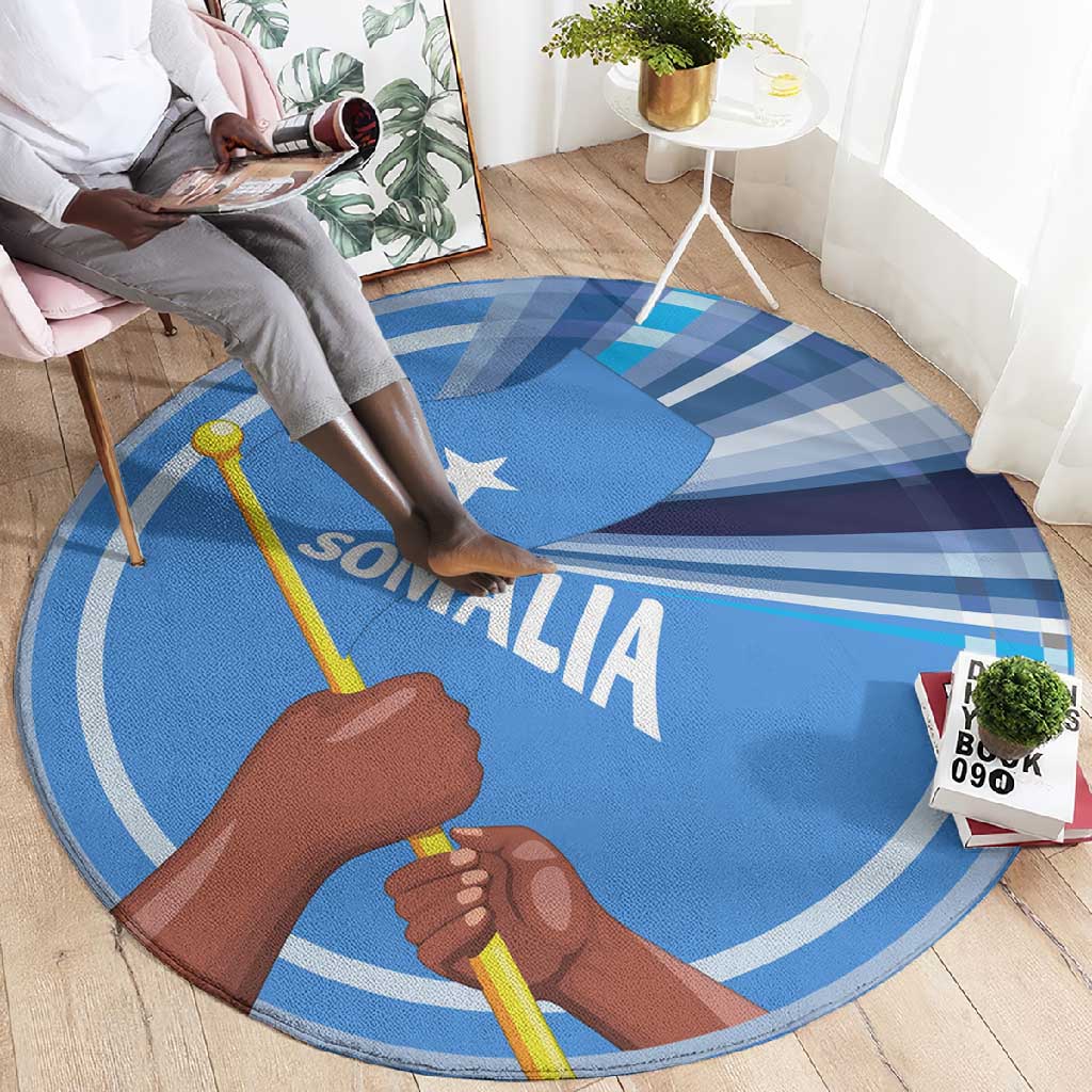 Somalia Round Carpet with Raised Fist Flag Blue Unity Wave Spirit