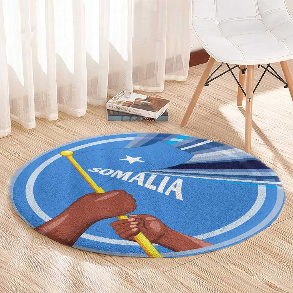 Somalia Round Carpet with Raised Fist Flag Blue Unity Wave Spirit