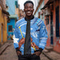 Somalia Sleeve Zip Bomber Jacket with Raised Fist Flag Blue Unity Wave Spirit
