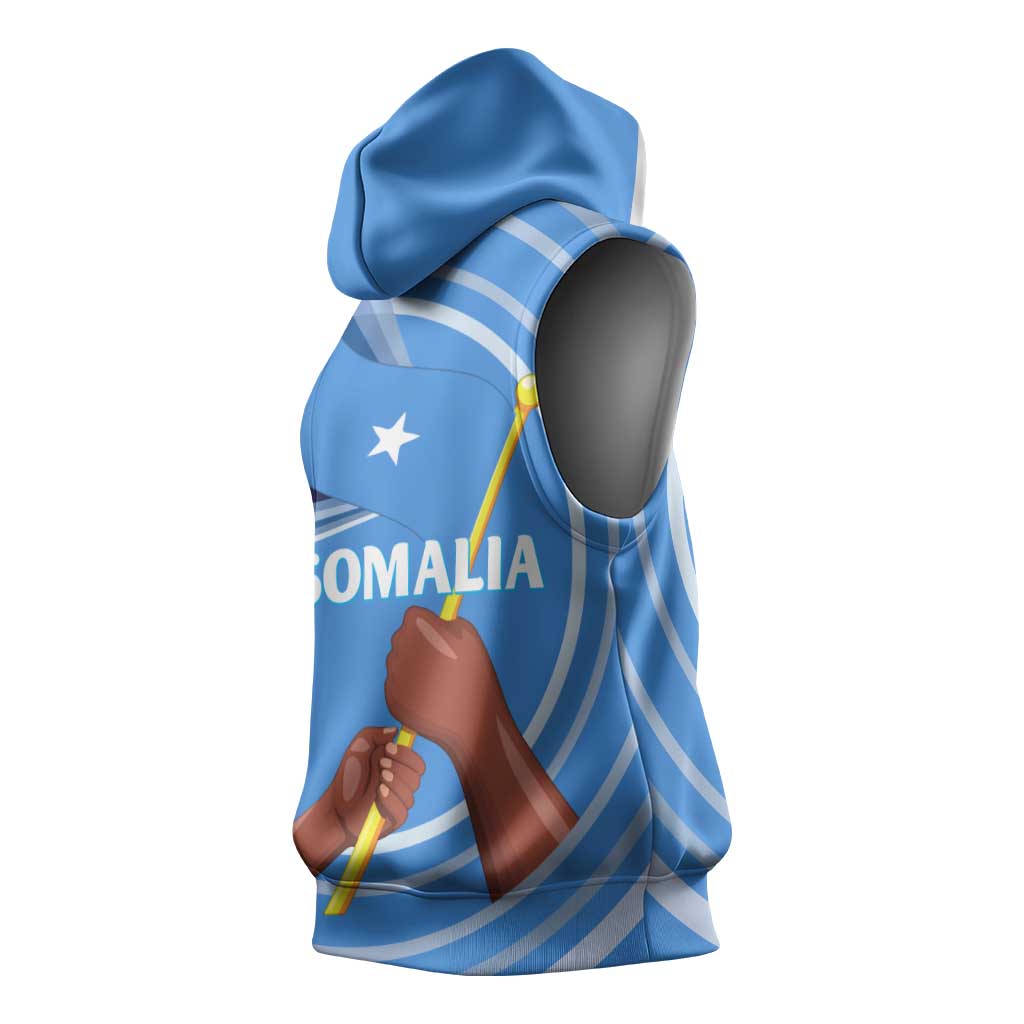Somalia Sleeveless Hoodie with Raised Fist Flag Blue Unity Wave Spirit - African Pride