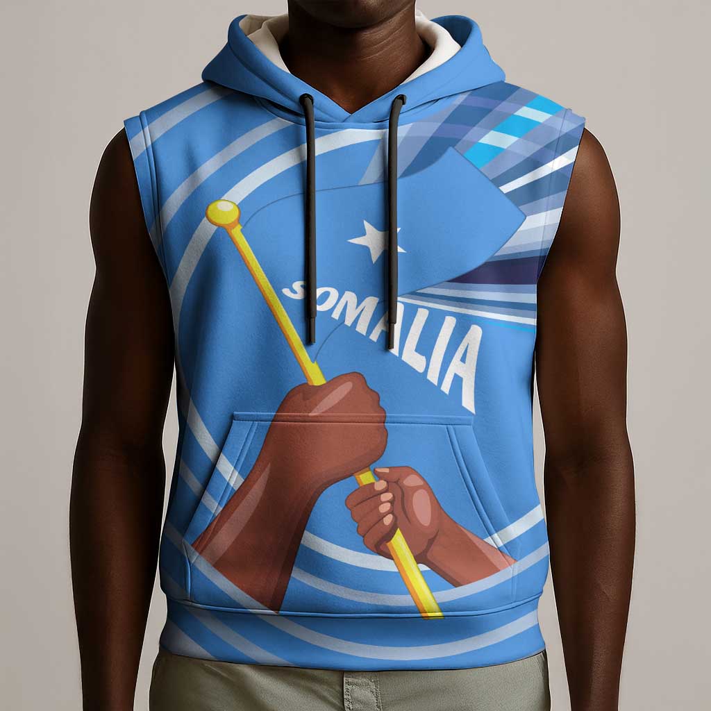 Somalia Sleeveless Hoodie with Raised Fist Flag Blue Unity Wave Spirit - African Pride