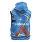 Somalia Sleeveless Zip Hoodie with Raised Fist Flag Blue Unity Wave Spirit - African Pride