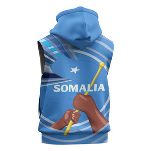 Somalia Sleeveless Zip Hoodie with Raised Fist Flag Blue Unity Wave Spirit - African Pride