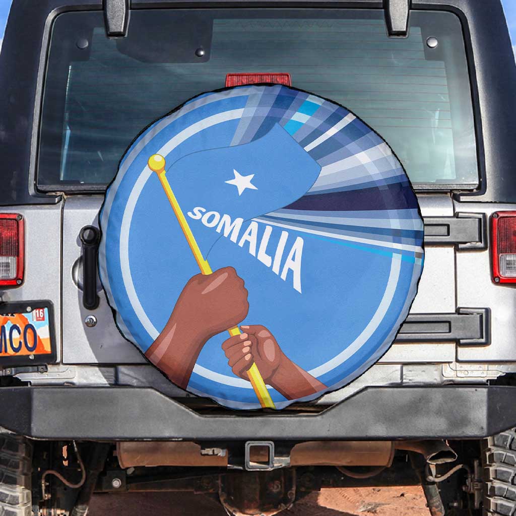 Somalia Spare Tire Cover with Raised Fist Flag Blue Unity Wave Spirit