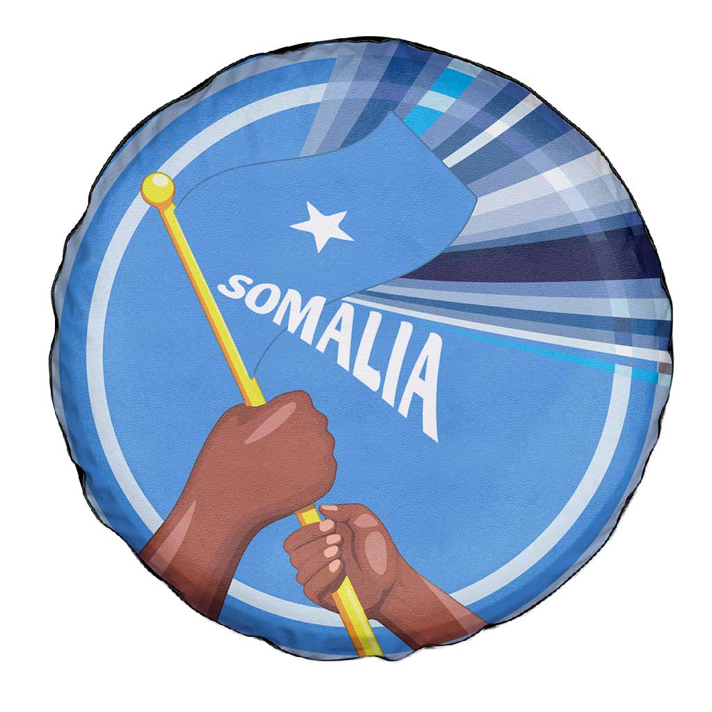 Somalia Spare Tire Cover with Raised Fist Flag Blue Unity Wave Spirit