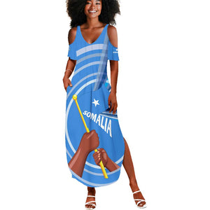 Somalia Summer Maxi Dress with Raised Fist Flag Blue Unity Wave Spirit
