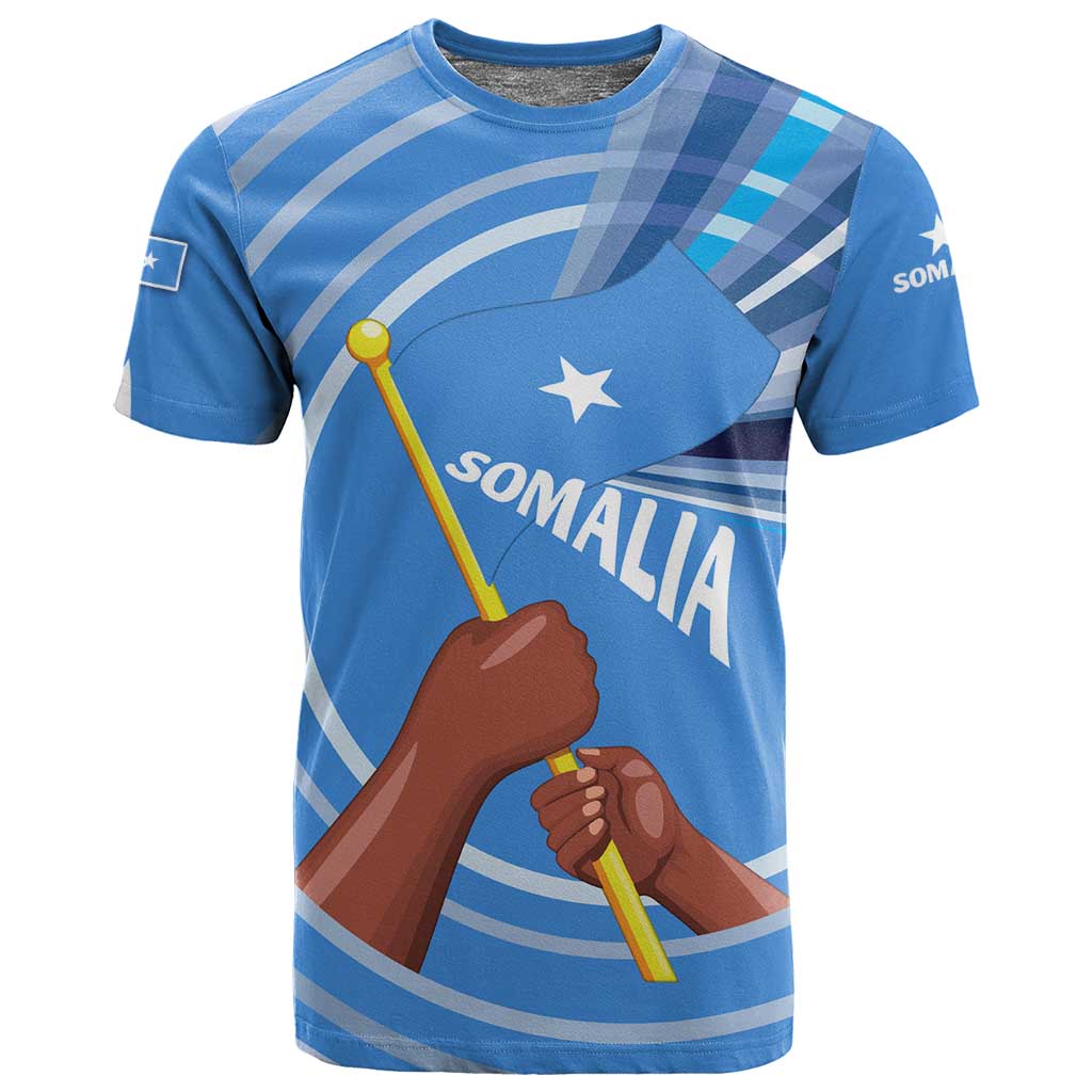 Somalia T shirt with Raised Fist Flag Blue Unity Wave Spirit