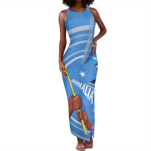 Somalia Tank Maxi Dress with Raised Fist Flag Blue Unity Wave Spirit