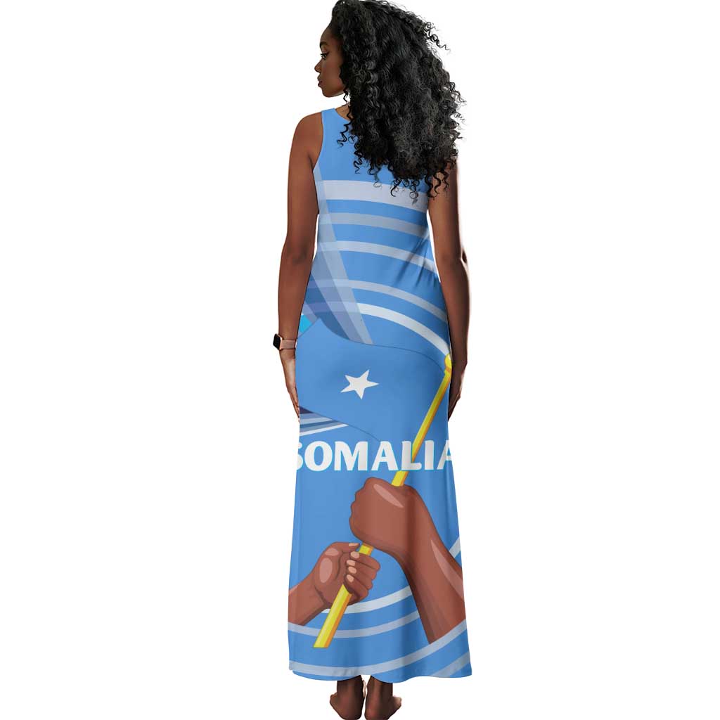 Somalia Tank Maxi Dress with Raised Fist Flag Blue Unity Wave Spirit