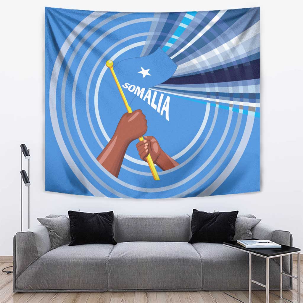 Somalia Tapestry with Raised Fist Flag Blue Unity Wave Spirit