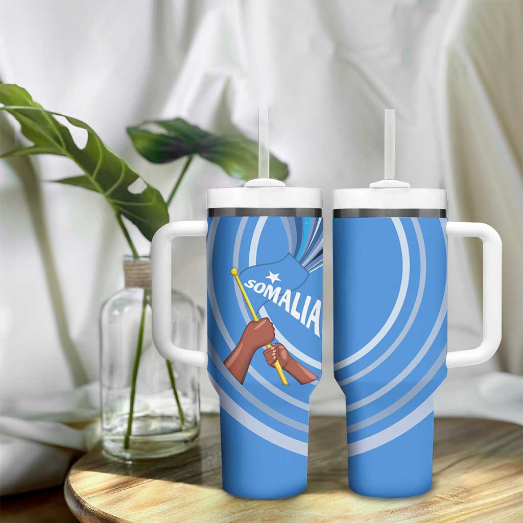 Somalia Tumbler With Handle with Raised Fist Flag Blue Unity Wave Spirit