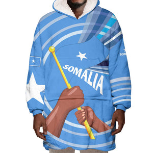 Somalia Wearable Blanket Hoodie with Raised Fist Flag Blue Unity Wave Spirit