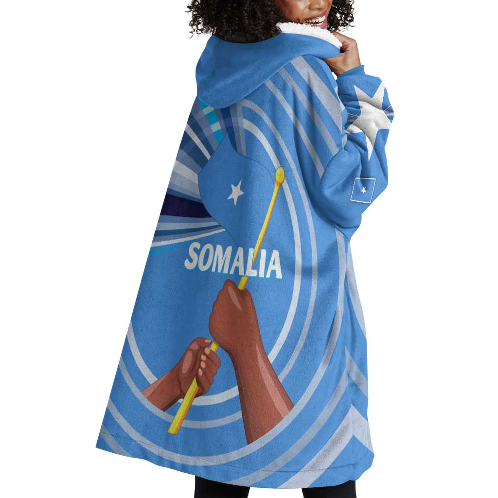 Somalia Wearable Blanket Hoodie with Raised Fist Flag Blue Unity Wave Spirit