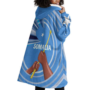 Somalia Wearable Blanket Hoodie with Raised Fist Flag Blue Unity Wave Spirit