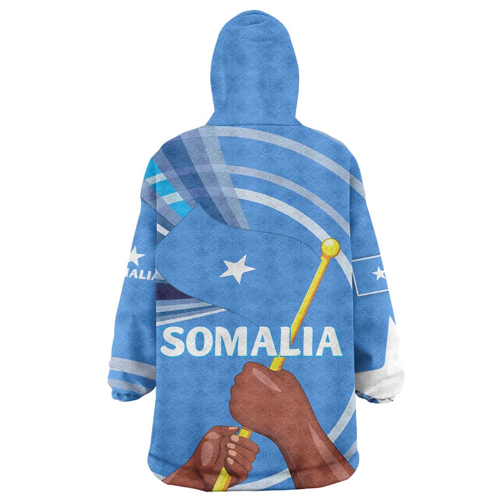 Somalia Wearable Blanket Hoodie with Raised Fist Flag Blue Unity Wave Spirit