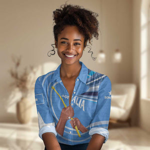 Somalia Women Casual Shirt with Raised Fist Flag Blue Unity Wave Spirit