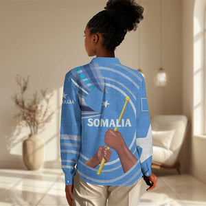Somalia Women Casual Shirt with Raised Fist Flag Blue Unity Wave Spirit