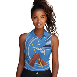 Somalia Women Sleeveless Polo Shirt with Raised Fist Flag Blue Unity Wave Spirit
