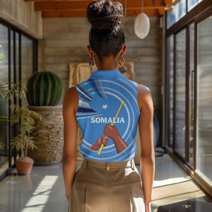 Somalia Women Sleeveless Polo Shirt with Raised Fist Flag Blue Unity Wave Spirit