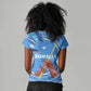 Somalia Women V-Neck T-Shirt with Raised Fist Flag Blue Unity Wave Spirit