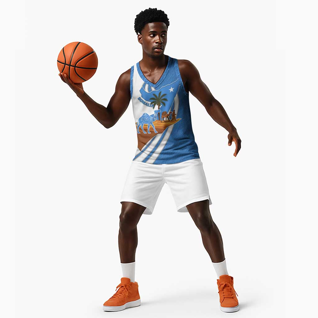 Somalia Basketball Jersey with Camel Desert Map Palm Tree Heritage Spirit - African Pride