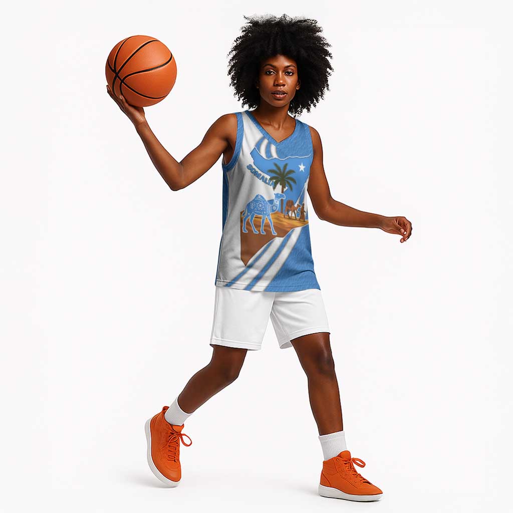 Somalia Basketball Jersey with Camel Desert Map Palm Tree Heritage Spirit - African Pride