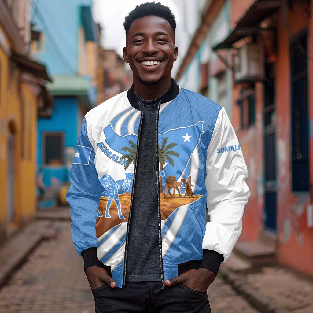 Somalia Bomber Jacket with Camel Desert Map Palm Tree Heritage Spirit