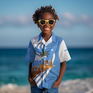Somalia Kid Hawaiian Shirt with Camel Desert Map Palm Tree Heritage Spirit