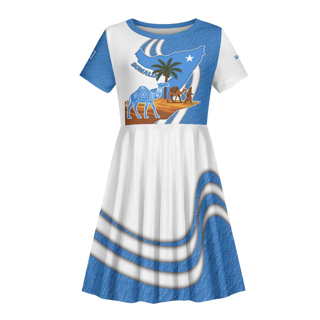 Somalia Kid Short Sleeve Dress with Camel Desert Map Palm Tree Heritage Spirit