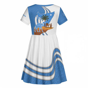 Somalia Kid Short Sleeve Dress with Camel Desert Map Palm Tree Heritage Spirit