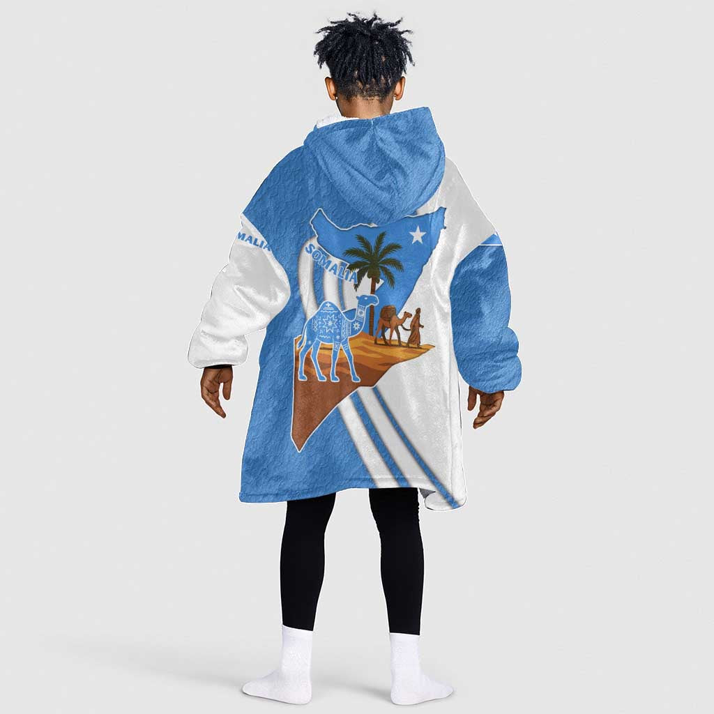 Somalia Kid Wearable Blanket Hoodie with Camel Desert Map Palm Tree Heritage Spirit