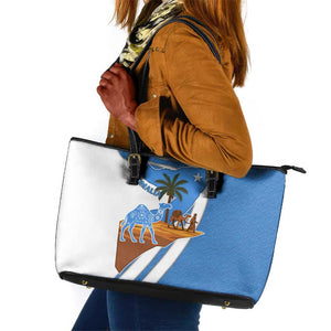 Somalia Leather Tote Bag with Camel Desert Map Palm Tree Heritage Spirit