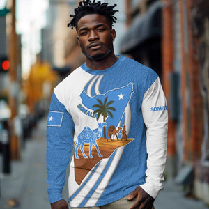 Somalia Long Sleeve Shirt with Camel Desert Map Palm Tree Heritage Spirit