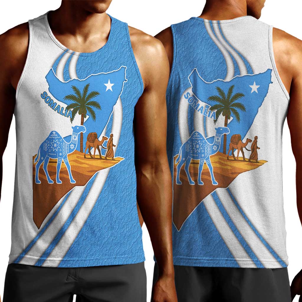 Somalia Men Tank Top with Camel Desert Map Palm Tree Heritage Spirit