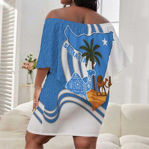 Somalia Off Shoulder Short Dress with Camel Desert Map Palm Tree Heritage Spirit
