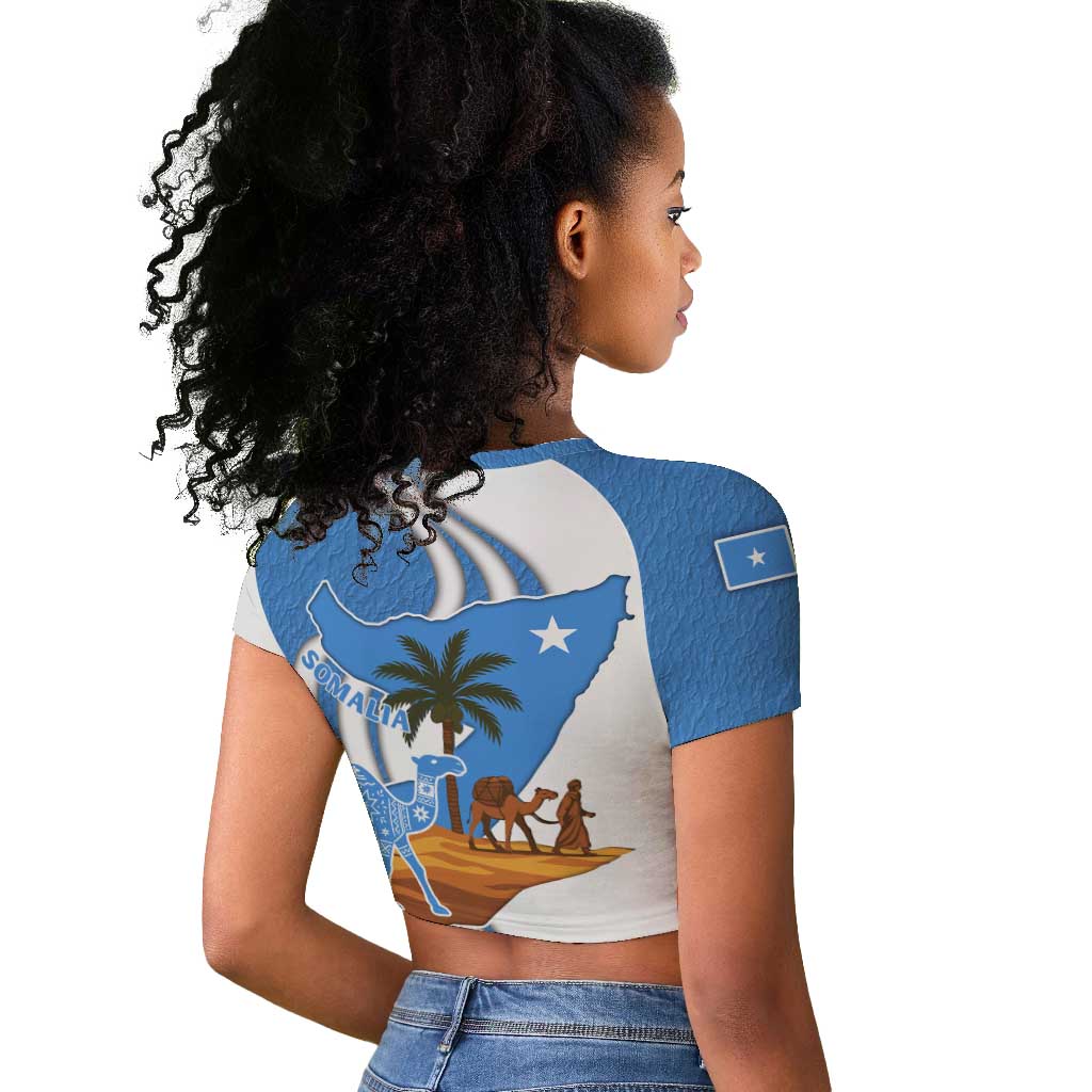 Somalia Raglan Cropped T shirt with Camel Desert Map Palm Tree Heritage Spirit