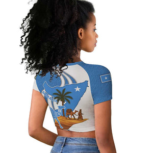 Somalia Raglan Cropped T shirt with Camel Desert Map Palm Tree Heritage Spirit