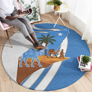 Somalia Round Carpet with Camel Desert Map Palm Tree Heritage Spirit