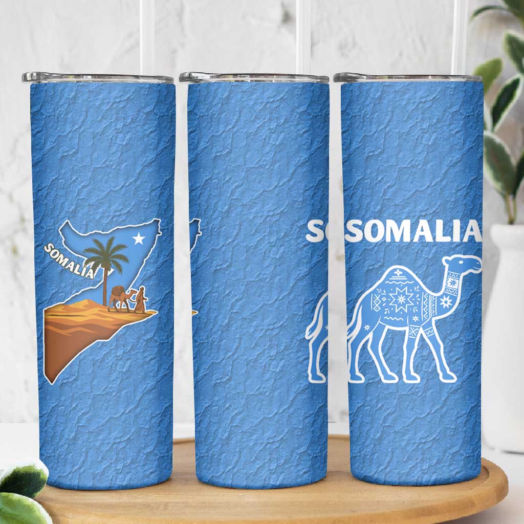 Somalia Skinny Tumbler with Camel Desert Map Palm Tree Heritage Spirit